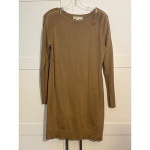 MICHAEL KORS Women Sweater Dress Tan Gold Zipper Detail Long Sleeve Knit Size M